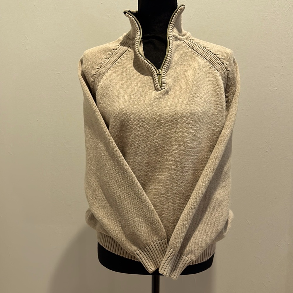 Vintage Oscar De La Renta Cream/Tan 1/4 Zip Sweater Size M/L